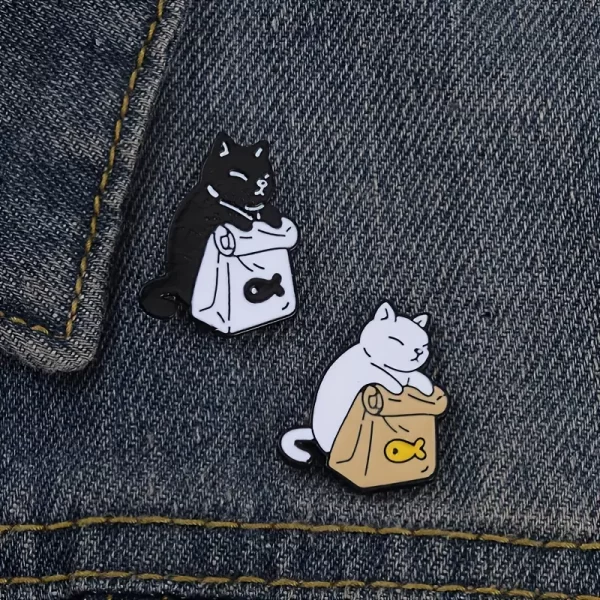 Cartoon Cat Minnow Enamel Brooches